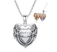CHENGHONG Medaglione apribile per immagini, catena con immagine, in argento Sterling 925, ciondolo per foto, medaglione, ciondolo con ali d'angelo, cuore, regali personalizzati, per foto