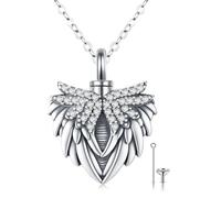 CHENGHONG Urna pendente in argento 925 urne catena per ceneri ciondolo ali d'angelo collana cuore regali per le donne cani…, /, Argento sterling, Nessuna pietra preziosa