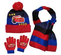 CHENGLI 3Pcs Lightning Racing Bambini Lnverno Berretto Sciarpa Guanti Set Race Car 3In1 All'Aperto Bambini Cappello A Maglia Bambini Cartoni Animati Caldo Beanie Hat Kit Cappello Guanti Sciarpa