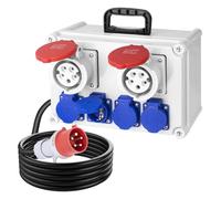 CHENGPI Distributore di corrente da parete, IP44, 2 prese CEE a 5 poli, 16 A, 4 prese Schuko da 16 A, scatola di distribuzione di corrente con cavo da 150 mm (spina CEE a 5 poli), per esterni