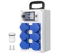 CHENGPI Distributore di Corrente per Cantieri con Interruttore FI 2P 63A, Distributore a Parete con 6 Spine di Messa a Terra 250V/16A, Distributore a Superficie per Edilizia, Industria, Uso esterno