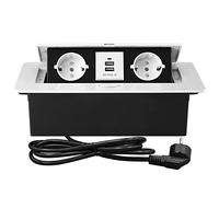 CHENGPI Presa a Scomparsa Da Incasso Con 2 Prese Standard Norma Europea, Torretta Multipresa Con USB, Salvaspazio Per Cucina, Ufficio e Piano Di Lavoro, 1.8M Cavo