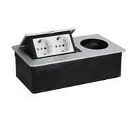 CHENGPI Presa a Scomparsa da Incasso con Ricarica Wireless,Multipresa a Scomparsa con 2 Standard Norma Europea,2 USB,Salvaspazio Per Ufficio e Piano Di Lavoro,Cavo 1,8M