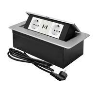 CHENGPI Presa a Scomparsa da Incasso,Multipresa a Scomparsa con 2 Prese Standard Norma Europea,Torretta Multipresa con USB+Type C,Multipresa Salvaspazio per Cucina,Ufficio e Piano Di Lavoro,1.8M Cavo
