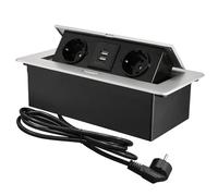 CHENGPI Presa a Scomparsa da Incasso,Multipresa a Scomparsa con 2 Prese Standard Norma Europea,Torretta Multipresa con USB，Multipresa Salvaspazio Per Cucina, Ufficio e Piano Di Lavoro,1.8M Cavo