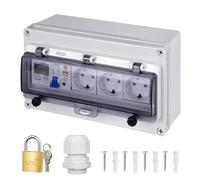 CHENGPI Scatola Elettrica Impermeabile con Contatore Elettrico, Quadro Elettrico Impermeabile per Esterni con Interruttore Differenziale e Prese di Corrente, Pannello Elettrico 12-Moduli