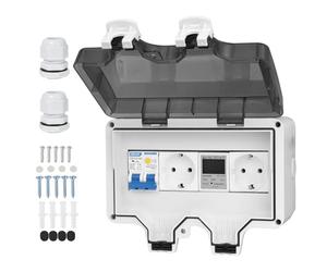 CHENGPI Scatola Elettrica impermeabile, Quadro Elettrico Esterno a montaggio superficiale con Protezione Dalle Perdite e 2 Prese da 16 A, Scatola di Distribuzione IP66|8 moduli