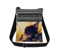 chengshao Borsa a tracolla da uomo con stampa gatto e uccello nero, esterno, donna(Xkw2031)