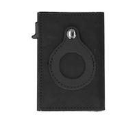 ChengyuWei Cowhide Card Holder, Genuine Leather Blocking Wallet, Lost Automatic Card Holder with Aluminum Alloy Frame, Slim Multifunctional Credit Card for Men, Business and Travel Essenti (Black)