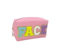 Chenille Letter PU Leather Makeup Bag Waterproof Toiletry Zipper Portable Skin Pouch Cosmetic For Travel Accessor(FACE Pink)