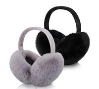 CHENKEE 2 Pcs Donna Plush Earmuffs Scaldaorecchie Invernali Morbidi Pieghevole per Adulto Donne, Uomini (Nero Grigio)