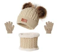 CHENKEE 3 Pezzi Bambini Inverno Beanie Cappello Sciarpa Guanti Set, Cappello a Maglia Bambini Invernale Sciarpa Guanti Berretto in Maglia per 2-6 Anni Ragazzi Ragazze (Beige)