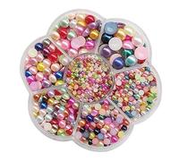 Chenkou Craft 1900 perline assortite in 7 misure (3/4/5/6/7/8/10 mm) imitazione mezze perle con retro piatto, gemme per album di ritagli, fai da te, perline sfuse + scatola di plastica (multicolore)