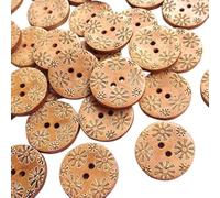 Chenkou Crfat mix 50 pezzi bottoni da cucito marroni a fiori in legno 25 mm, per lavori manuali