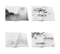 Chenlane Sottopiatti Shabby Tovagliette Hotel Pittura di Paesaggio A Inchiostro in Stile Cinese Tovaglietta Indiana Tovagliette Lavabili Rettangolari 32x42cm（4Pcs）