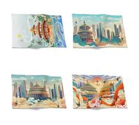 Chenlane Sottopiatto Tessuto Tovagliette in Tessuto Architettura in Stile Cinese Sottopiatti Antiscivolo Tovaglietta Americana 32x42cm（4Pcs）