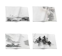 Chenlane Tovaglietta Indiana sotto Piatti da Tavola Eleganti Pittura di Paesaggio A Inchiostro in Stile Cinese Tovaglietta Zen Tovagliette Tessuto 21x32cm（4Pcs）