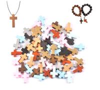 CHENNAN 100 Pezzi Colori Ciondoli Croce di Legno, Naturale Ciondoli Piccolo Crocifisso Ligneo Croci, Perline Piccole Croci Di Legno Sfuse Pendenti, per Favori Di Partito, Fai Da Te Decorazione (A)