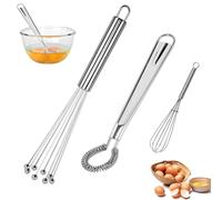 CHENNAN 3 pezzi Mini fruste, Set di 3 fruste da cucina in acciaio inox, Fruste in acciaio inox portatile e frusta con filo spesso, Fruste a spirale piatta, Frusta da Cucina a Spirale (Argento)