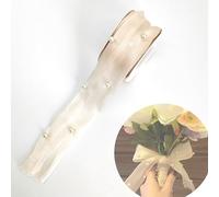 CHENNAN 4.5M Nastro di Perle in Organza, Organza Ghirlanda di Perle con Organza, Organza Decorazione Ghirlande Perla Ghirlanda, 4CM, per Confezioni Regalo di Matrimonio, Fiori e Compleanno (Beige)