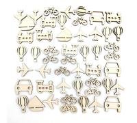 CHENNAN 50 Pezzi Artigianato decorativo su trucioli di legno, Sagome in legno non finite, Aeroplani, biciclette, mongolfiere, barche a vela, automobili, 5 combinazioni di forme,Mix di quantità