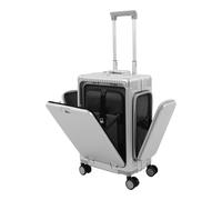chennnls Valigia per bagaglio a mano, 20 pollici, valigetta da viaggio, apertura a 3 scomparti, porta USB, serratura a combinazione, porta bevande, 4 rotoli, PC (Argento)
