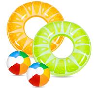 Chennyfun 4 PCS Ciambella Salvagente Frutta, Anello da Nuoto Frutta Gonfiabile per Bambini e Adulti Set, con Motivo di Fruit, con Pallone da Spiaggia per Nuotare Spiaggia Festa Decorazione per Feste