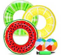 Chennyfun 6 PCS Ciambella Salvagente Frutta, Anello da Nuoto Frutta Gonfiabile per Bambini e Adulti Set, con Motivo di Fruit, con Pallone da Spiaggia per Nuotare Spiaggia Festa Decorazione per Feste