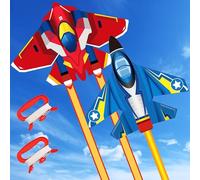 Chennyfun Aquilone Aereo da Combattimento, 2 Pcs di Grandi Aquiloni, Colorato Aquiloni con 100m di Linea, Aquilone per Gioco all'aperto Viaggio in Spiaggia per Bambini e Adulti Principianti