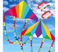 Chennyfun Aquilone Delta, 2 Pcs di Grandi Aquiloni per Bambini e Adulti, 120×65cm, Colorato Aquiloni con ColorataCorda 200cm e 100m di Linea, Aquilone per Gioco all'aperto Viaggio in Spiaggia