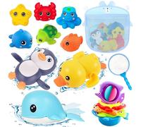 Chennyfun Giocattolo per il Bagnetto per Bambini, 17 Pezzi Giocattoli da Bagno Set avec Balena Pinguino Anatra Polpo Tartaruga ecc, Giocattoli da Bagno galleggianti, per Bambini Boys Girls 1+ Anno