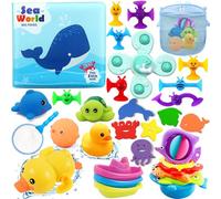 Chennyfun Giocattolo per il Bagnetto per Bambini, 32 Pezzi Bagno Set | Avec Papera di Gomma, Tartaruga, Delfino ecc. Giocattoli da Bagno Galleggianti, per Bambini Boys Girls 1+ Anno