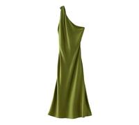 CHENSHI Vestito Donna Elegante French Lust Style Sexy Scaccia Abito Asimmetrico da Summer Nuovo Seta Stema Satina Slim Dress Lungo-Verde Oliva-m