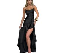 CHENSHI Vestito Donna Elegante Spina Spaghetti con Cinturino Satinato Maxi Abito Donne Sexy Bodycon Senza Schiena Abbigliamento da Sera Estivo per Le Vacanze Beachwear-Nero-s