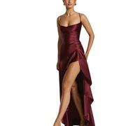 CHENSHI Vestito Donna Elegante Spina Spaghetti con Cinturino Satinato Maxi Abito Donne Sexy Bodycon Senza Schiena Abbigliamento da Sera Estivo per Le Vacanze Beachwear-Borgogna-s