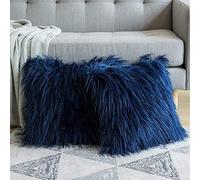 Chenso Set Natalizio di 2 Fodere per Cuscini per Divano in Pelliccia Sintetica Federa Decorativa Deluxe per Camera da Letto per la casa-45 * 45 cm, 2 Pezzi_Blu Scuro_