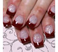 Chenxi Studio 24 unghie corte quadrate con punta francese a pressione sulle unghie glitterate per unghie in acrilico per le donne