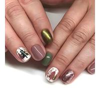 Chenxi Studio 24 unghie finte natalizie a pressione, con disegni di albero di Natale, copertura completa, unghie finte corte