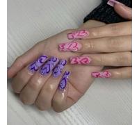 Chenxi Studio 24 unghie finte per festival, San Valentino, a pressione, lunghe, in acrilico, a forma di cuore, copre completamente le unghie