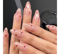 Chenxi Studio 24Pcs Breve Mandorla Press on Nails Cuore Unghie Art Set Per Le Donne di San Valentino Acrilico Stick on Nails Facile Applicazione