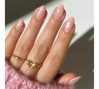 Chenxi Studio 24Pcs Breve Mandorla Press su Unghie Almond Acrilico Unghie Coperture Piene Punte Francesi Unghie Finte Per Le Donne