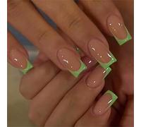 Chenxi Studio 24pcs French Tip Press On Nails Breve Piazza Unghie Finte Acriliche Unghie Artificiali Finitura Lucida Stick on