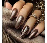 Chenxi Studio 24pcs Leopardi Stampa Bara Unghie Set Press on Unghie Autunno Inverno Coperture Completa Stick on Unghie Manicure Unghie Accessori