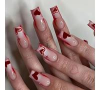 Chenxi Studio 24Pcs Romance Love Heart Press On Nails Piazza San Valentino Lucido Francese Tip Acrilico Stick on Nails Per Le Donne