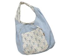 Chenxi Studio Grande Capacità Tela Toted Bag Riutilizzabile Grocery Cloth Bag Floreale Spalla Con Tasche Interne Per Viaggi Shopping Panno di drogheria Riutilizzabile, Fiocco Twill Blu, One Size