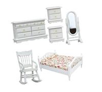 Chenxi Studio Intagliato a mano Legno Miniatura Camera Da Letto Mobili Set Con Letto Comodino Sedia Cabinet Per 1/12 Scala Bambola Casa Decorazione Camera Da Letto In Miniatura