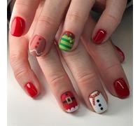 Chenxi Studio Natale Press On Nails Pupazzo di neve Unghie Artificiali Breve Piazza Unghie Finte Cartoon Bag Full Covers