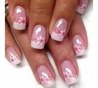 Chenxi Studio Set di unghie artificiali corte con fiori attaccate alle unghie acriliche per manicure da donna, 24 pezzi