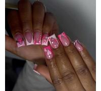 Chenxi Studio Unghie adesive a pressione quadrate a forma di cuore per San Valentino, in acrilico, per donne alla moda in cerca di stili romantici