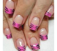 Chenxi Studio Unghie corte quadrate a pressione sulle unghie scintillanti disegni a righe coperture complete punte francesi unghie artificiali unghie finte bastone sulle unghie